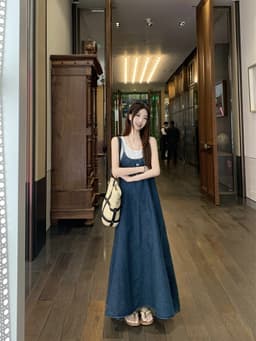 [Sẵn] Yếm Bò Jean Nữ Denim, Đầm Váy Maxi Bò 2 Hai Dây Dáng Suông Dài Xòe Đi Biển Có Bigsize Mùa Hè Nữ Chali SD901 11