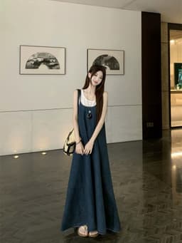 [Sẵn] Yếm Bò Jean Nữ Denim, Đầm Váy Maxi Bò 2 Hai Dây Dáng Suông Dài Xòe Đi Biển Có Bigsize Mùa Hè Nữ Chali SD901 13