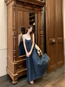 [Sẵn] Yếm Bò Jean Nữ Denim, Đầm Váy Maxi Bò 2 Hai Dây Dáng Suông Dài Xòe Đi Biển Có Bigsize Mùa Hè Nữ Chali SD901 14