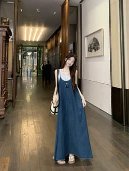 [Sẵn] Yếm Bò Jean Nữ Denim, Đầm Váy Maxi Bò 2 Hai Dây Dáng Suông Dài Xòe Đi Biển Có Bigsize Mùa Hè Nữ Chali SD901 16