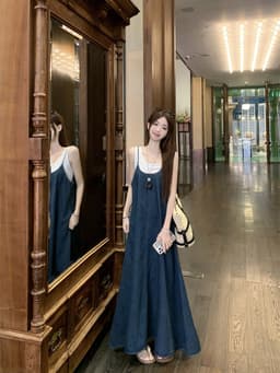 [Sẵn] Yếm Bò Jean Nữ Denim, Đầm Váy Maxi Bò 2 Hai Dây Dáng Suông Dài Xòe Đi Biển Có Bigsize Mùa Hè Nữ Chali SD901 17