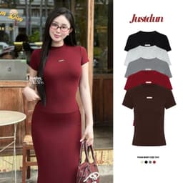 Áo thun đính logo JUSTDUN form ôm body cotton mịn thoáng mát Z50 3