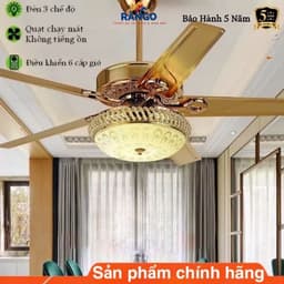 'CHÍNH HÃNG' Quạt Trần Lato 5 Cánh Lõi Đồng có đèn, thiết kế màu vàng kim giúp quạt vừa đẹp vừa sang 8