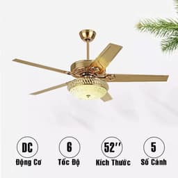 'CHÍNH HÃNG' Quạt Trần Lato 5 Cánh Lõi Đồng có đèn, thiết kế màu vàng kim giúp quạt vừa đẹp vừa sang 4
