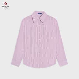 [ẨN] Áo sơ mi kẻ suông nữ GENVIET JEANS dài tay đính đá lấp lánh thanh lịch trẻ trung basic 8978 4