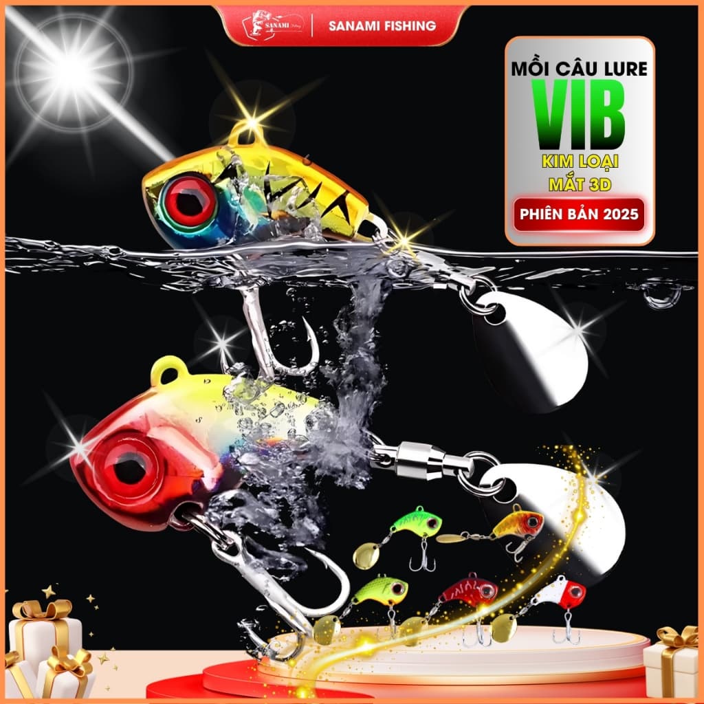 Mồi Câu Cá Giả VIB Lure Kim Loại Xoay Mắt 3D MO43