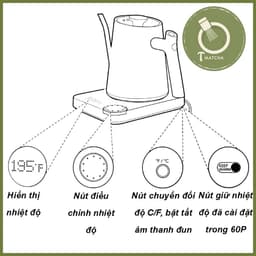 Ấm đun nước cổ ngỗng điều chỉnh được nhiệt độ đun 900ml [ MẪU NẮP CHÉO ] 5