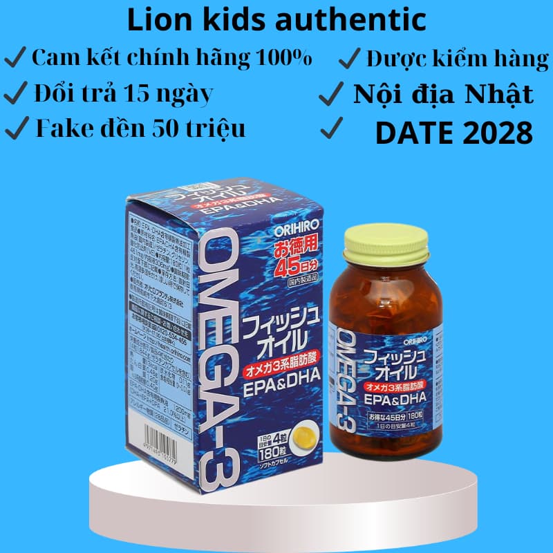Dầu cá Omega 3 Orihiro Fish Oil Nhật Bản hộp 180 viên