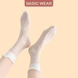 Set 3 Đôi Tất Nữ Siêu Mỏng Thoáng Khí Tất Ren Phối Lưới Cổ Bèo Tiểu Thư Màu Trắng Kem TT69 8