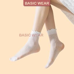 Set 3 Đôi Tất Nữ Siêu Mỏng Thoáng Khí Tất Ren Phối Lưới Cổ Bèo Tiểu Thư Màu Trắng Kem TT69 3