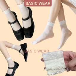 Set 3 Đôi Tất Nữ Siêu Mỏng Thoáng Khí Tất Ren Phối Lưới Cổ Bèo Tiểu Thư Màu Trắng Kem TT69 1