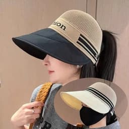 ''Mũ hở nửa" FASHION " - Nó cói rộng vành có nút cài khẩu trang chống nắng ''T/LINH'' 7