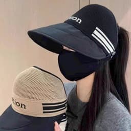 ''Mũ hở nửa" FASHION " - Nó cói rộng vành có nút cài khẩu trang chống nắng ''T/LINH'' 1