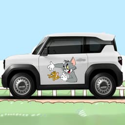 Miếng dán ô tô hình mèo Tom và chuột Jerry dễ thương, chống nước, che vết xước kính hậu. 5
