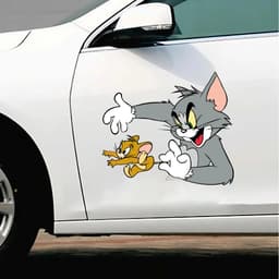 Miếng dán ô tô hình mèo Tom và chuột Jerry dễ thương, chống nước, che vết xước kính hậu. 2
