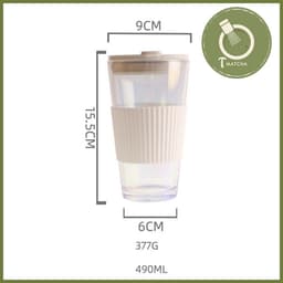 Cốc thủy tinh có nắp đậy, bọc da pha đồ uống mang đi 490ml (kèm ống hút) 4