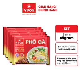 [VOUCHER HOT 10%] Set 5 Gói Phở Vị Bò/Gà/Chay Rau Nấm VIFON - Sợi Dai Mềm, Đậm Đà, 65g/Gói 5