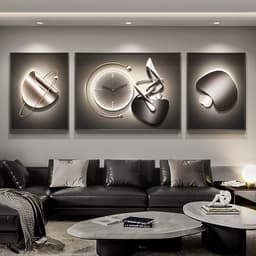 Tranh treo tường bộ 3 tranh đồng hồ trừu tượng decor phòng khách phòng ngủ nhà hàng khách sạn 2