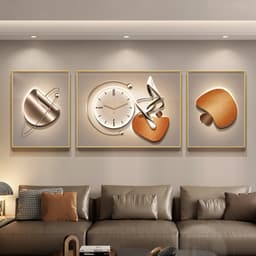 Tranh treo tường bộ 3 tranh đồng hồ trừu tượng decor phòng khách phòng ngủ nhà hàng khách sạn 3