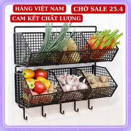 Kệ đựng gia vị 2 tầng 3 ngăn, kệ bếp treo tường chịu lực 10kg☘️ kệ đựng đồ đa năng 🌸 giỏ đựng hành tỏi gia vị 1