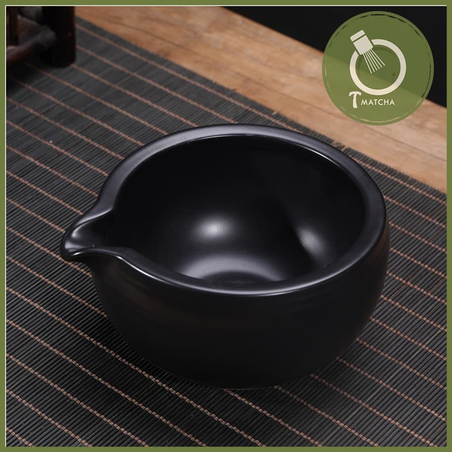 Chawan, chén pha matcha có miệng rót - ĐEN (mã JJ-07)