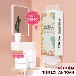 Khăn Giấy Top Gia Đa Sắc - Giấy Vệ Sinh 4 Lớp, 1280 Tờ Từ Bột Gỗ Nguyên Chất, Tiện Lợi và Bền Đẹp. 3