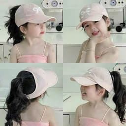 Mũ nón cho bé gái, Mũ lưỡi trai nửa đầu THÊU NƠ cực xinh chất mềm thoáng mát cho bé từ 3-10 tuổi đi biển đi chơi NHÀ TH 5