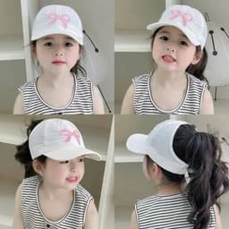 Mũ nón cho bé gái, Mũ lưỡi trai nửa đầu THÊU NƠ cực xinh chất mềm thoáng mát cho bé từ 3-10 tuổi đi biển đi chơi NHÀ TH 4