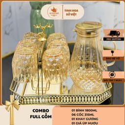 Bộ Bình Nước Hàng Cao Cấp Chất Liệu Thủy Tinh Chịu Nhiệt Màu Hổ Phách Vân Tổ Ong Kèm Khay Và Giá úp Hươu 2