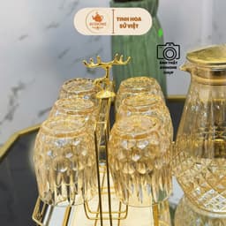 Bộ Bình Nước Hàng Cao Cấp Chất Liệu Thủy Tinh Chịu Nhiệt Màu Hổ Phách Vân Tổ Ong Kèm Khay Và Giá úp Hươu 7