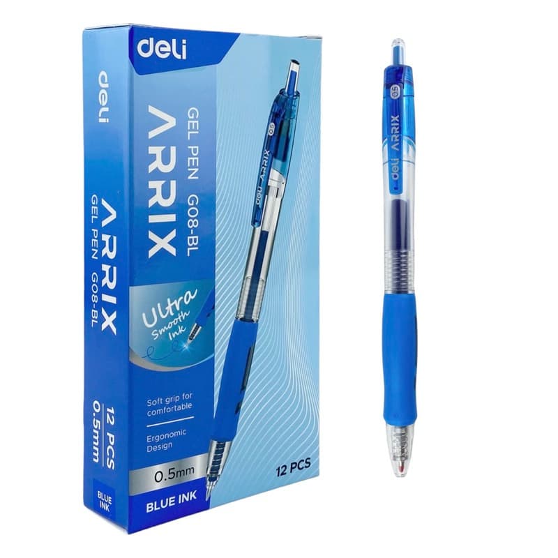 (Set 3 Cây) Bút Gel Bấm Deli G08 Mực Xanh Ngòi 0.5mm