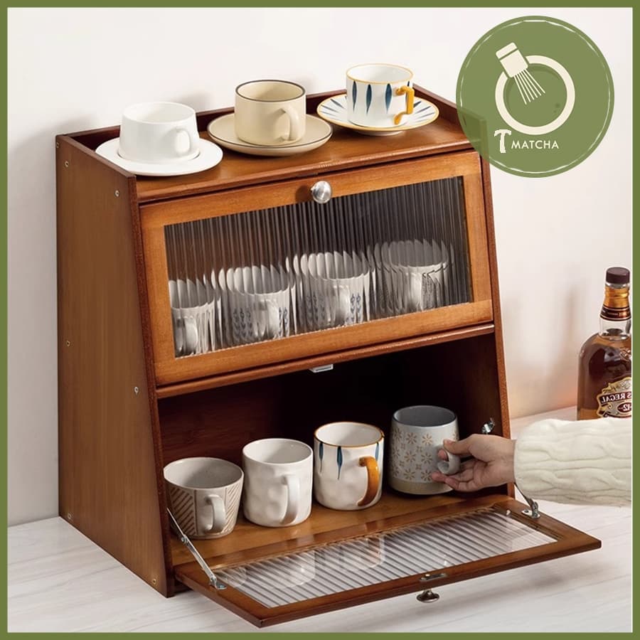 Kệ tủ 2 tầng gỗ tre đựng dụng cụ pha matcha