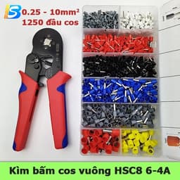 Kìm bấm cos vuông HSC8 6-4A tự điều chỉnh kèm 1200 đầu cos đủ loại cos ống tròn cos pin 1