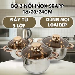 Bộ nồi 3 món Inox SRAPP 304 SH-368, SH-805, 5 đáy truyền nhiệt đều, nấu mọi bếp - TUIDO SHOP 2