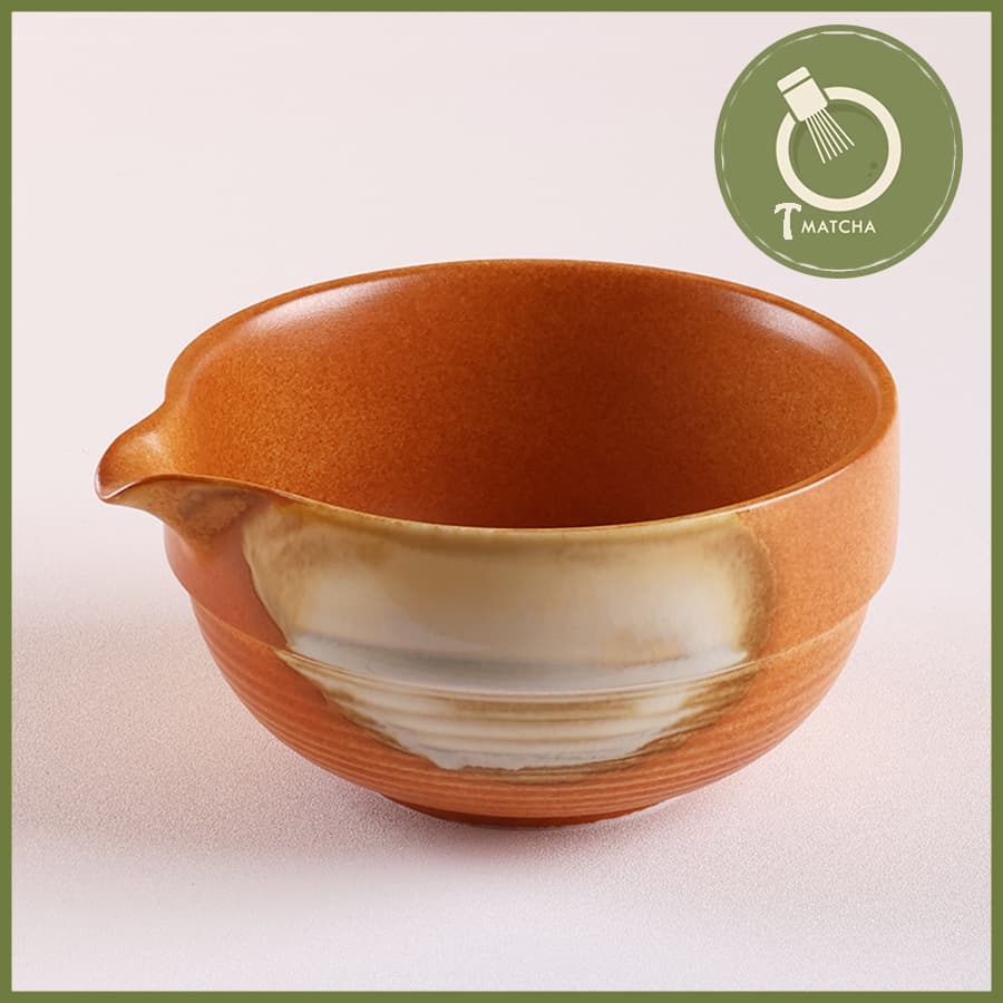 Chawan, chén sứ pha matcha loang đỏ gạch (JJ-09)