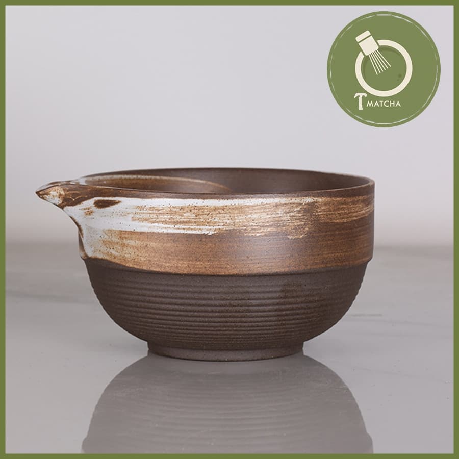 Chawan, chén sứ pha matcha loang nâu (JJ-10)
