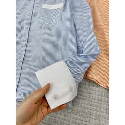 Áo sơ mi kẻ nữ Evalover cổ sen phối tay viền trắng form rộng tay dài thanh lịch ASM2025270 6