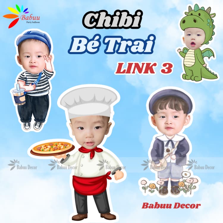 Chibi bé trai trang trí sinh nhật LINK 3 Babuu Decor (67-99)