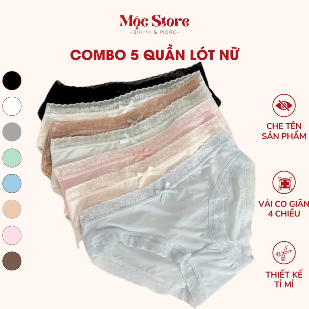 Set 5/10 Quần Lót TL Su Lạnh viền ren hoa co dãn 4 chiều, không lộ vân, thoáng mát