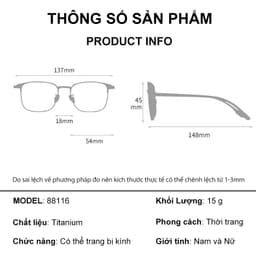 Gọng kính nửa viền Titanium thời trang nam nữ ANDU hoạ tiết sang trọng phong cách Hàn Quốc 88AD116 9
