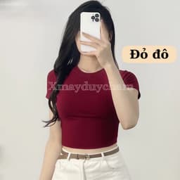 Áo Thun Cotton Mịn Croptop Nữ Ôm Body Quyến Rũ Cổ Tròn Cộc Tay Basic mùa hè m682 6