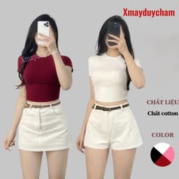 Áo Thun Cotton Mịn Croptop Nữ Ôm Body Quyến Rũ Cổ Tròn Cộc Tay Basic mùa hè m682 1