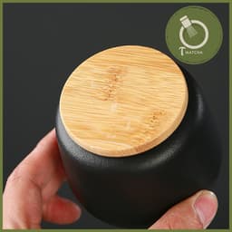 Hũ gốm nắp tre đựng bột matcha [Men đen] 3
