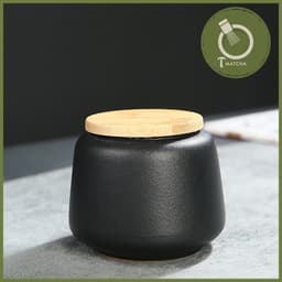 Hũ gốm nắp tre đựng bột matcha [Men đen] 1