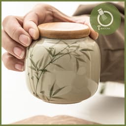 Hũ sứ nắp tre đựng bột matcha 200ml [Mẫu cành trúc] 2