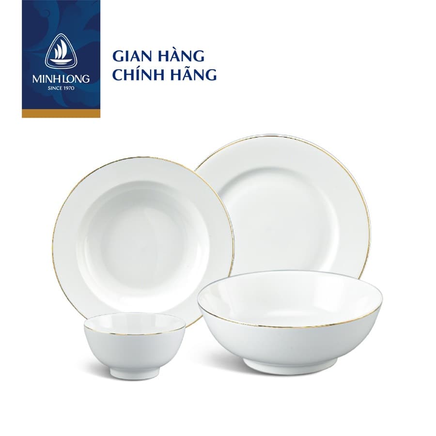 Bộ Chén Dĩa Sứ Cao Cấp Minh Long 9 Sản Phẩm - Jasmine- Chỉ Vàng
