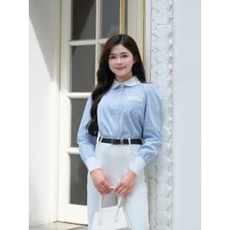 Áo sơ mi kẻ nữ Evalover cổ sen phối tay viền trắng form rộng tay dài thanh lịch ASM2025270 7