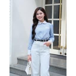 Áo sơ mi kẻ nữ Evalover cổ sen phối tay viền trắng form rộng tay dài thanh lịch ASM2025270 5