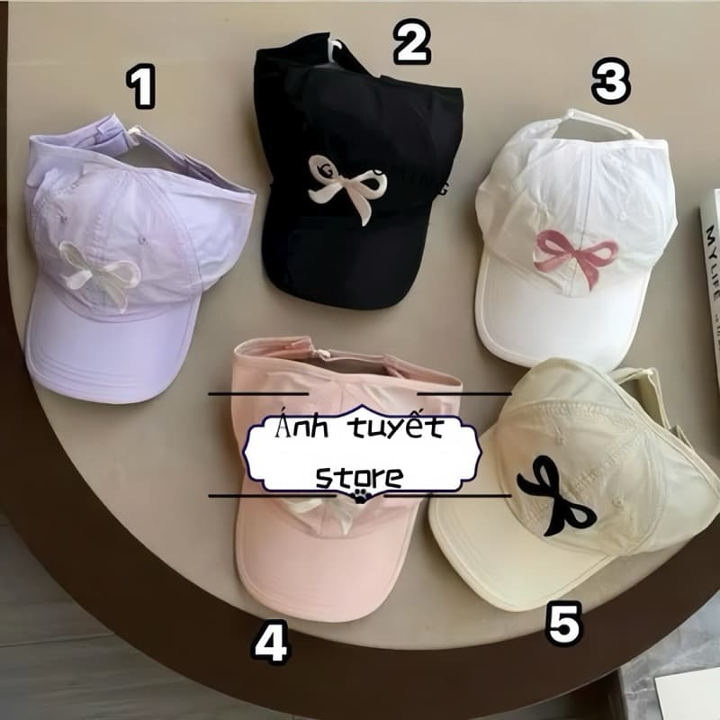 Mũ nón cho bé gái, Mũ lưỡi trai nửa đầu THÊU NƠ cực xinh chất mềm thoáng mát cho bé từ 3-10 tuổi đi biển đi chơi NHÀ TH
