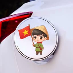 Decal nắp bình xăng ô tô hình Em Bé Việt Nam Yêu Nước, sticker chống nước che vết xước hoàn hảo. 4